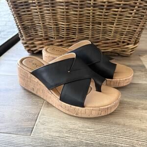 b.o.c. Black Crisscross Cork Wedge Platform Sandals – Women’s Size 10M